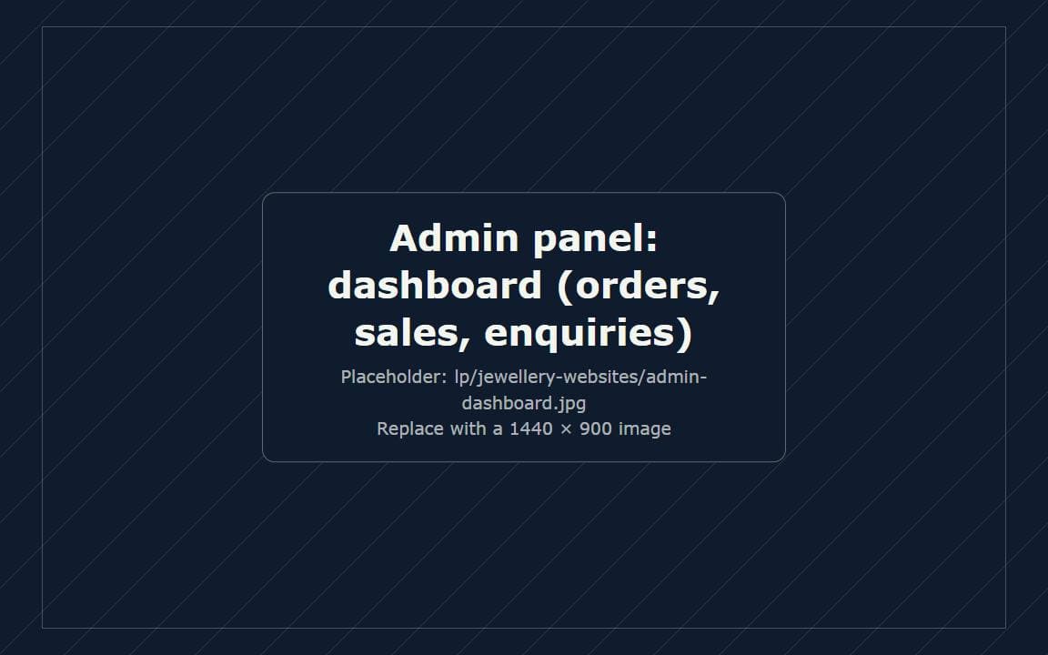 Admin dashboard with sales, orders and enquiries